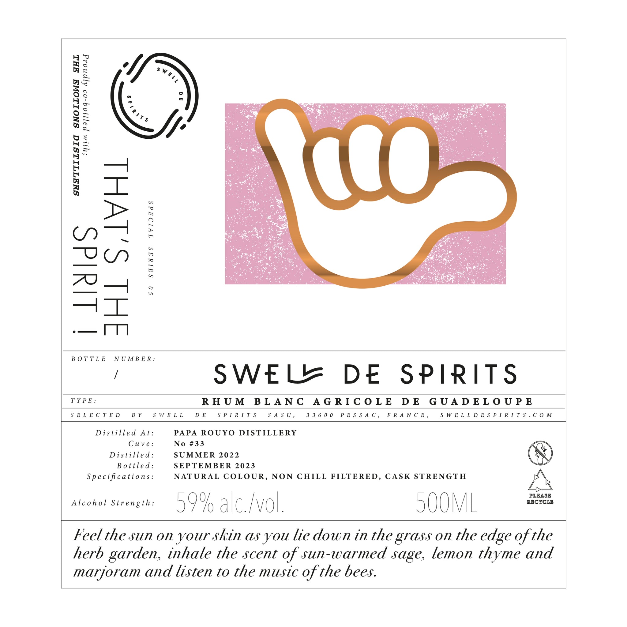 #3 That's the Spirit ! Swell Series Rhum blanc de Gaudeloupe Papa Rouyo 2022, 59% ABV, 400 bouteilles, 50cl